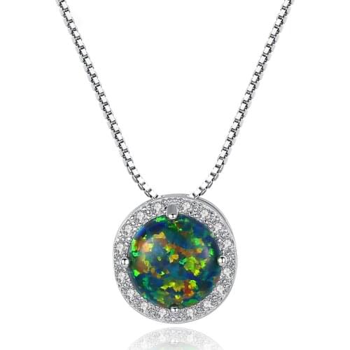 MetJakt S925 Sterling Silver Multi-Color round Opal Fashion Simple Womens Necklace