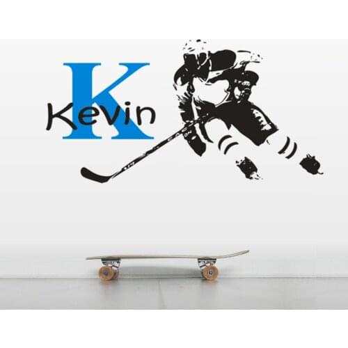 Popular Sports Hockey Wall Decal Custom Name Hockey Player Wall Art Sticker Home Decor Removable Sports Man Vinyl Mural AZ788