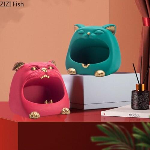 Gilded French Bulldog Resin Decorative Bowl Nuts Candy Jars Container Coffee Table Desktop Storage Bowl Living Room Decoration