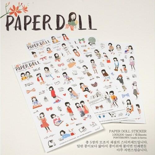 6 Sheets/lot Cute Pencil Drawing Girl Mini Pvc Transparent Korean Stickers Papers Flakes Kids Decorative For Cards Stationery