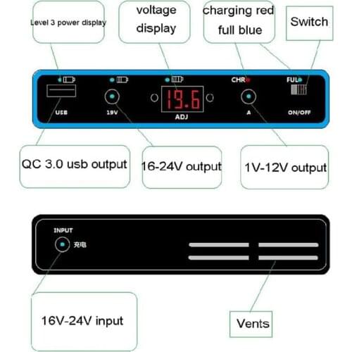 QC 3.0 USB DC 1-24V Output 12x 18650 Batteries DIY Power Bank for Laptop Phone