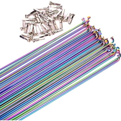 10 pcs Colorful Mountain Road Bicycle Spoke 14G Stainless Steel Spokes Rainbow Bike Spokes 26 27.5 29 inch Spoke Cap 259-293MM