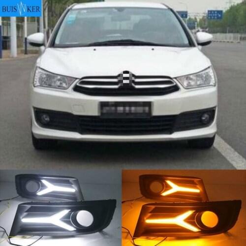 LED DRL daytime running light+Front fog light For Citroen C-Quatre 2012-2018 with Dynamic moving yellow turn signal