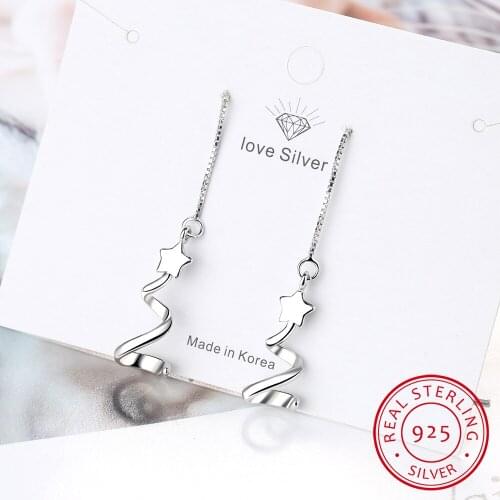 Temperament Authentic 925 Sterling Silver Star Tassel Drop Earrings Twist Stick Bar Earring For Women Fine Jewelry