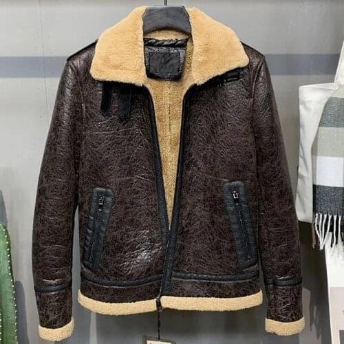 Plus Size 5XL Flight Mens Faux Shearling Fur Coat Mens Winter Fake Fur Trench Coat XXXXXL Winter Mens Leather Overcoats A325
