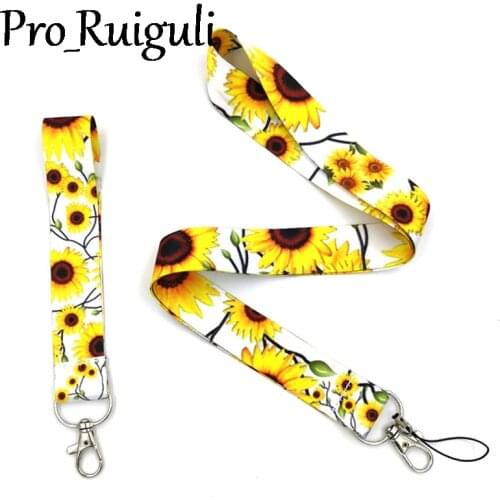 Sunflowers flowers hand Wristlet Neck Strap Lanyards ID badge card holder keychain Mobile Phone Strap Ribbon webbing necklace