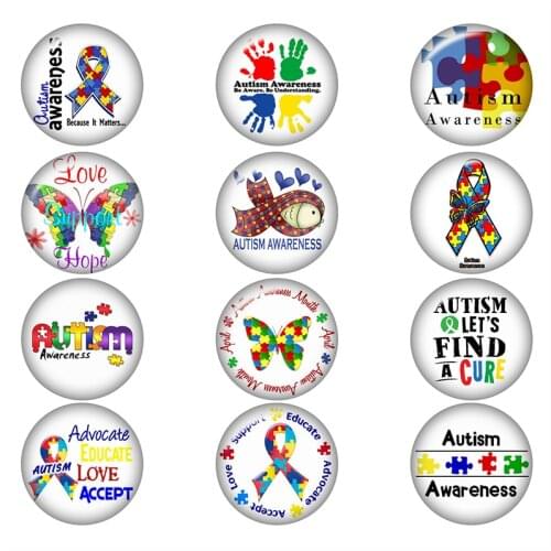 50Mixed Ginger Glass Snap Button Jewelry Ribbon Autism Awareness Classic For DIY 18MM Button Snap Bracelet Necklace Jewelry