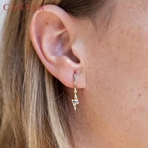 Rainbow Zircon Gold Silver color Lightning 925 Sterling Silver Small Hoop Earrings for Women Circle Earrings Fashion Jewelry