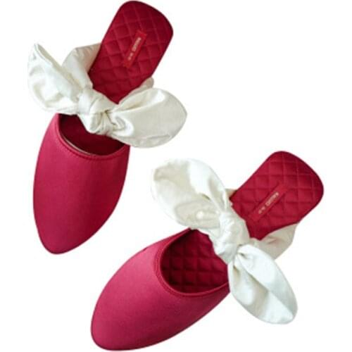Ladies' New High-End Fashion Baotou Big Bow Indoor Waterproof Non-Slip Home Comfortable Pointed Fresh And Sweet Slippers Summer