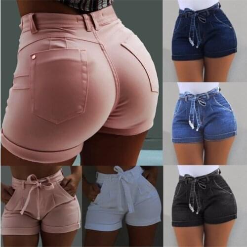 High Waist Ladies Shorts Women Summer Short Jeans Bandage Lady Office Black Booty Workout Denim Spodenki Damskie