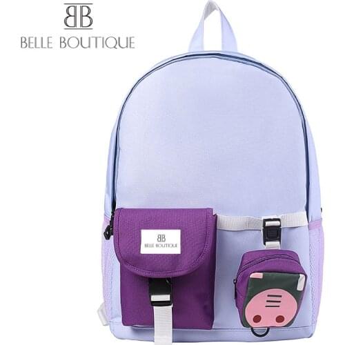 BelleBoutique Teenager Girl Backpack Fashion Multifunctional Travel Solid Color Preppy Waterproof Purple Backpack Women