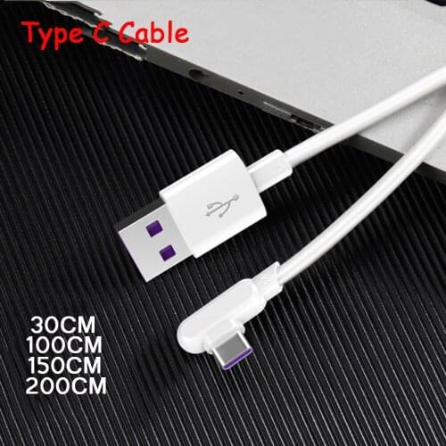 0.3/1/1.5/2M Elbow Cable 5A Supercharger Type C Cord USB3.1 Fast Charging Line For Huawei P40 P30 P20 Lite Mate 10 20 30 Pro X2