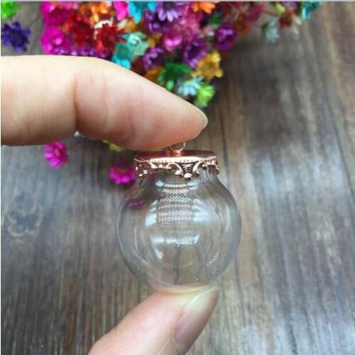 20sets 25*15mm 20*15mm globe glass round ball orb with rosegold crown jewelry findings set glass bubble DIY glass vial pendant