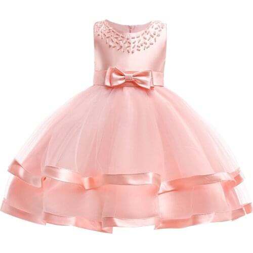2021 Bow Beading Wedding Dresses For Girls Evening Party Bridesmaid Childrens Clothing Princess Dress Prom Costume 8 10 Years