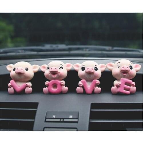 4PCS Hand Painted Cartoon Car Ornaments Doll Resin Cute Love Little Pig Car Dashboard Decoration Toys Auto Accessories Interior