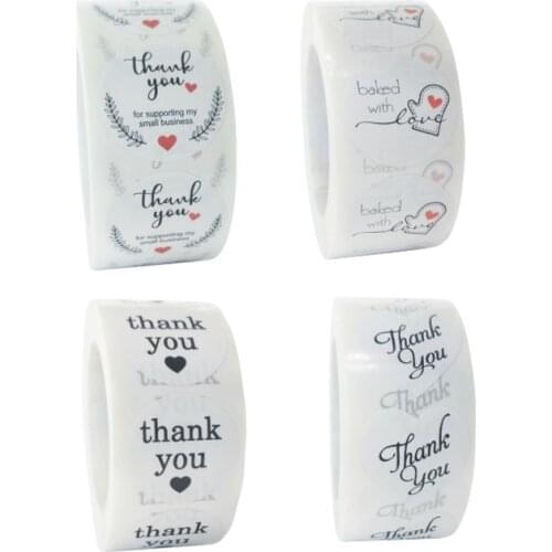 500 pieces/roll black lettering and white background heart label thank you hand-sealed sticker Round Seal Sticker