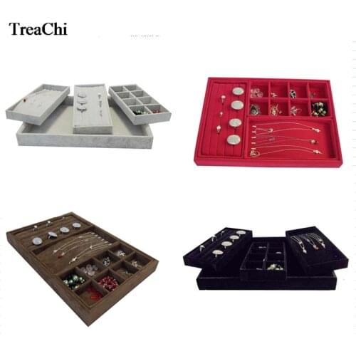Fashion Velvet Jewelry Display Case Ring Earring Collection Box Portable Beads Organizer Necklace Storage Exhibition Tray 4Color