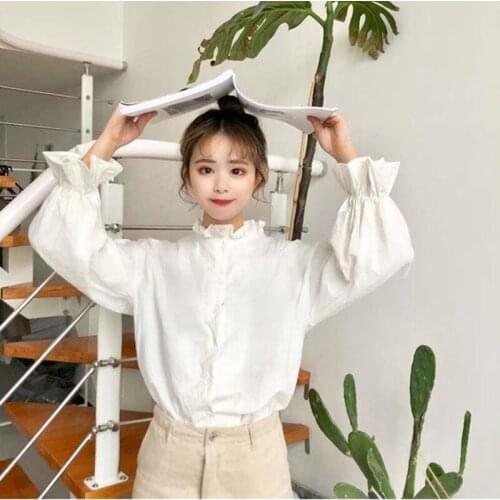 White Blouse Women Shirts Harajuku Clothes Womens Tops and Blouses All Match Flare Sleeve Korean Style New Fashion Ulzzang Chic