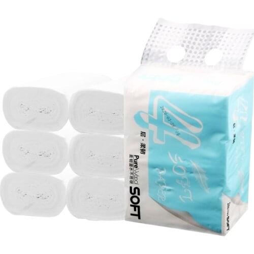 Coreless Toilet Paper Wood Pulp Hand Towels Tissue Napkin Home Bath Kitchen Tissue Roll 4 Layers 6 Rolls Toilet Roll Paper