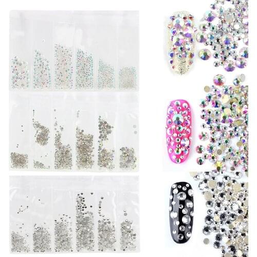 Glitter Crystal Non Hot fix FlatBack Strass SS4-SS16 Nail Art Rhinestones Decorations AB Rhinestones 14 Section