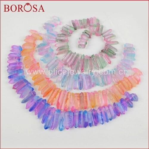 BOROSA Colorful Druzy Quartz Natural Crystal Loose Bead for Jewelry Making,Dyed Rainbow Natural Crystal Point Loose Bead LS017