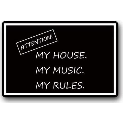 Decorative Doormats Funny Quotes Attention My House My Music My Rules Non-Skid Home Decoration Entry Non-slip Door Mat Rubber W