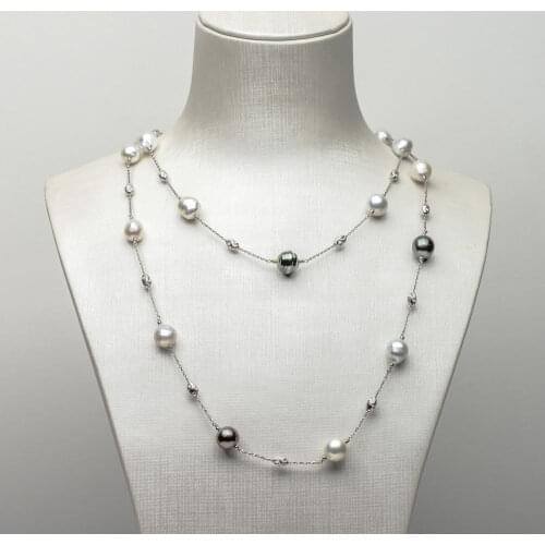 925 Silver Cultured South Sea Pearl Tahitian Sea Pearl Long Necklace 8.8-10.9mm