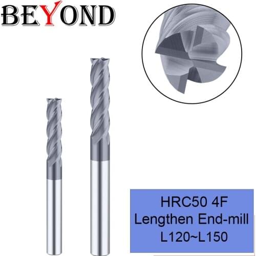 BEYOND Lengthen End-mill HRC50 4Flutes L120 L150 Carbide CNC Machining Milling Tools Mills Cutter 1 Pcs