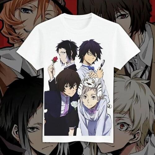Japanese Anime Stray Dogs Cosplay T Shirt Nakajima Atsushi dazai osamu Cartoon Printed Summer T-Shirt Casual Top Tee Costume