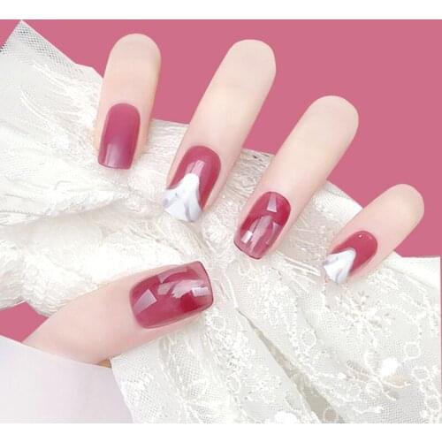 Jelly purple pure color with hill pattern false nails french 24pcs with glue cute fake nails short size lady full nail tips