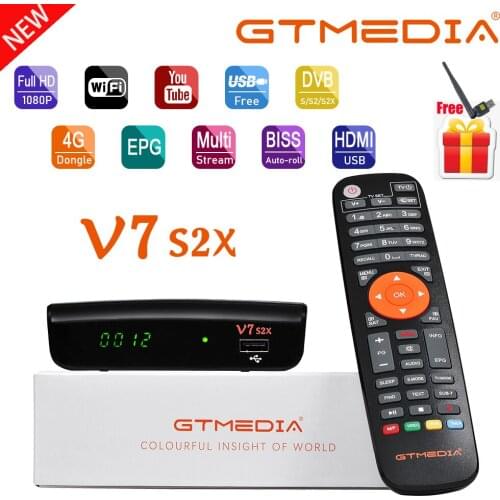 Gtmedia V7 S2x DVB-S2 Satellite Receiver With USB Wifi Support Online Movie Full speed USB 3/4G dongle 1080P TV Box HD no app