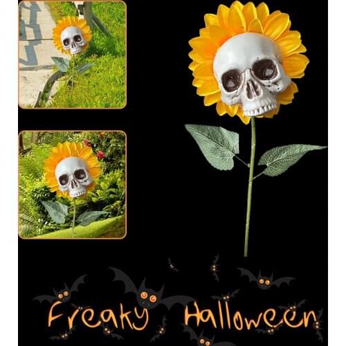 Artificial Sunflower Skull Garden Decor Outdoor Plants Skeleton Halloween Stake Decoration Skull Head Sunflower Statues
