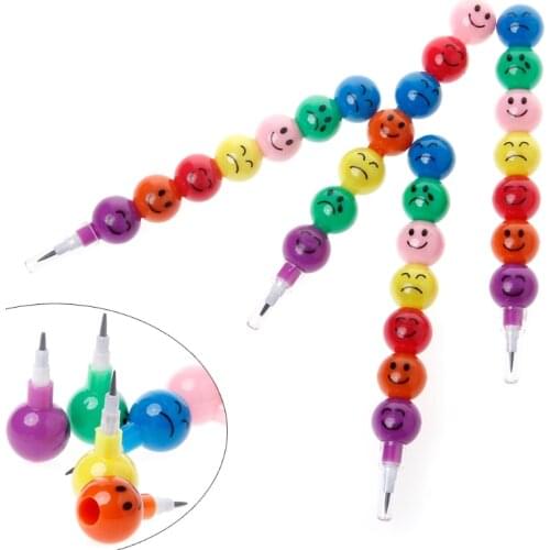 4Pcs 7 Colors Stacker Swap Cute Smile Face Pencils For School Childrens Toys