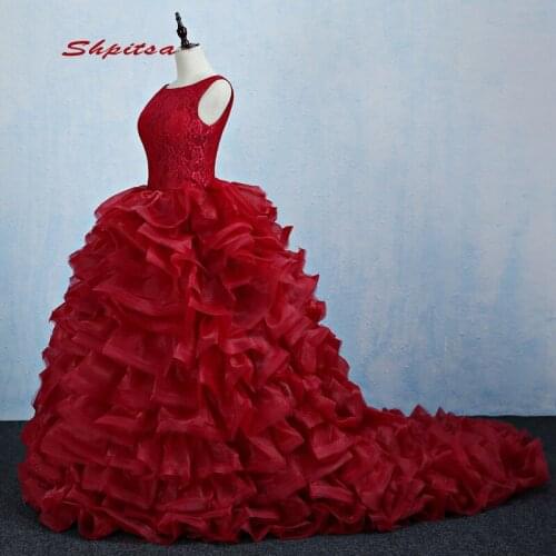 Red Lace Quinceanera Dresses Sweet 16 Princess Organza Plus Size Women Girl Ball Gown Prom Dresses Gown for 15 Years