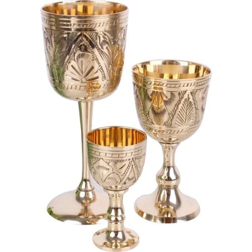 Бокалы 120ML Pure Brass Wine Glass Classical Wine Cup Handmade Small Goblet Home Bar Party Copper Wine Glass Mug Pattern Random