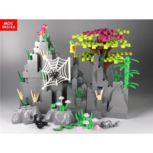 MOC Bricks Mountain Flower animal spider Stem Tree DIY Rock Educational Building Blocks Toy Kids toys for children gift