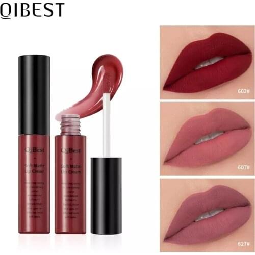 QiBest 34 Colors Nonstick cup Matte Lips GlossLong Lasting Moisture Cosmetic Sexy Red Liquid Lipstick Waterproof