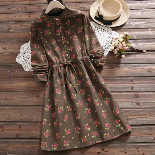 Fashion winter women floral print dress new arrival ladies elegant long sleeve sweet dress mori girl vestidos