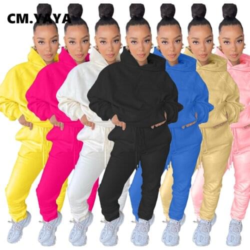 CM.YAYA Fashion Women Two Piece Set Hooded Sweatshirts Pencil Jogger Sweatpants Suit Tracksuit Fitness Outfit Matching Set