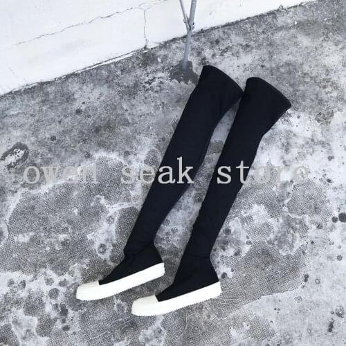 Owen Seak Men Over Knee High Boots Luxury Trainers Canvas Winter Boots Casual Snow Flats Black Big Size Shoes