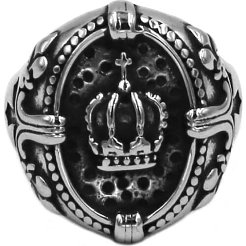 Wholesale King Crown Cross Ring 316L Stainless Steel Jewelry Classic Vintage Royal Crown Biker Ring For Men Women 790B