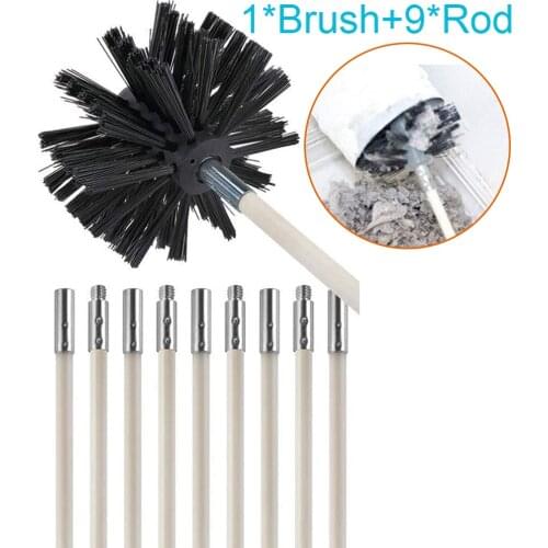 Flexible Flue Brush Rods Chimney Brush Kit Connectable Chimney Sweep Soot Cleaning Rod+Brush Head Pipe Chimney Cleaning Set