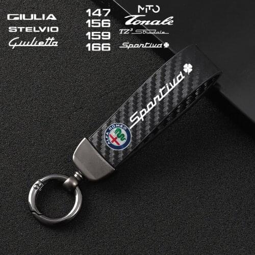 New Carbon Fiber Keychain Fine Gift Key Ring For Alfa Romeo Giulia Stelvio Mito Giulietta Tonale 147 156 159 166 TZ3 Sportiva
