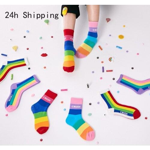 Spring and Autumn New Spring and Autumn Tube Socks, Cotton Socks, Alphabet Color Socks, Korean Version of Rainbow Socks, Women