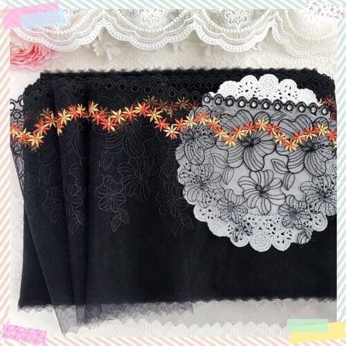 15Yds One Side Embroidery Black Mesh Tulle Lace Trim Polyester Floral Applique Ribbons DIY Sexy Bra Underwear Garment Accessory