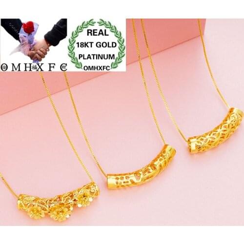 OMHXFC Wholesale European Fashion Woman Girl Party Birthday Wedding Gift Hollow Flower Tube 18KT Real Gold Charm Pendant PN64