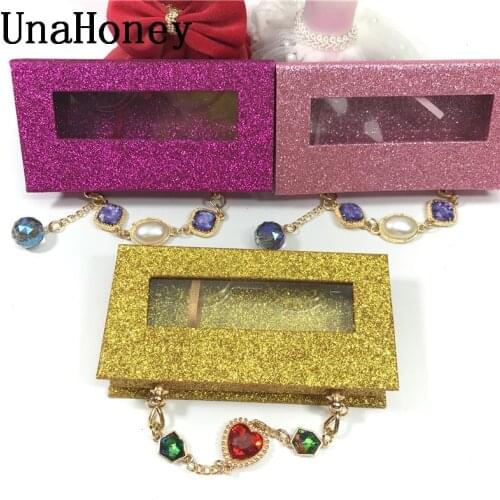 Diamond chain rectangular eyelash packing box wholesale fake 3d mink eyelashes magnetic case lashes empty makeup free logo