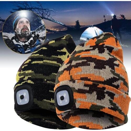 LED Beanie Hat with Light Unisex Hip Hop Knit Hat Adjustable Brightness Headlamp Warm Winter Knitted Hat with LED Flashlight