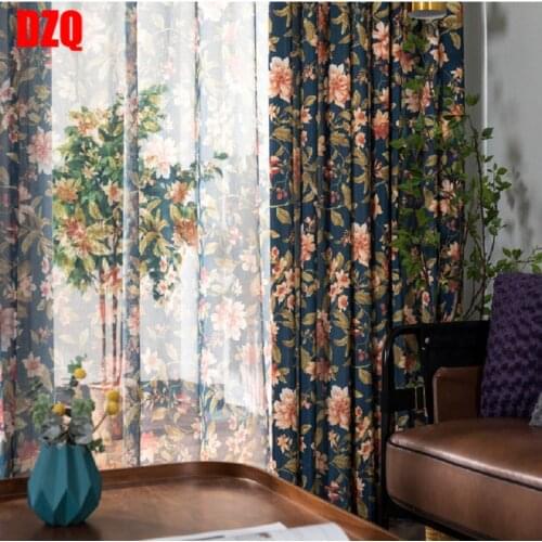 Modern Curtains for Living Dining Bedroom American pastoral Garden Curtains Polyester-cotton Printed Curtains Blackout Curtains