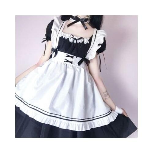Black Cute Lolita Maid Costumes French Maid Dress Girls Woman Cosplay Costume Waitress Maid Party Stage Costumes